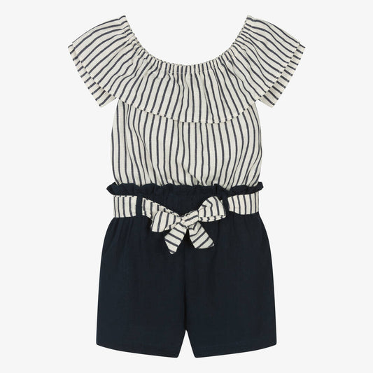 EMC Girls Blue Cotton & Linen Shorts Set