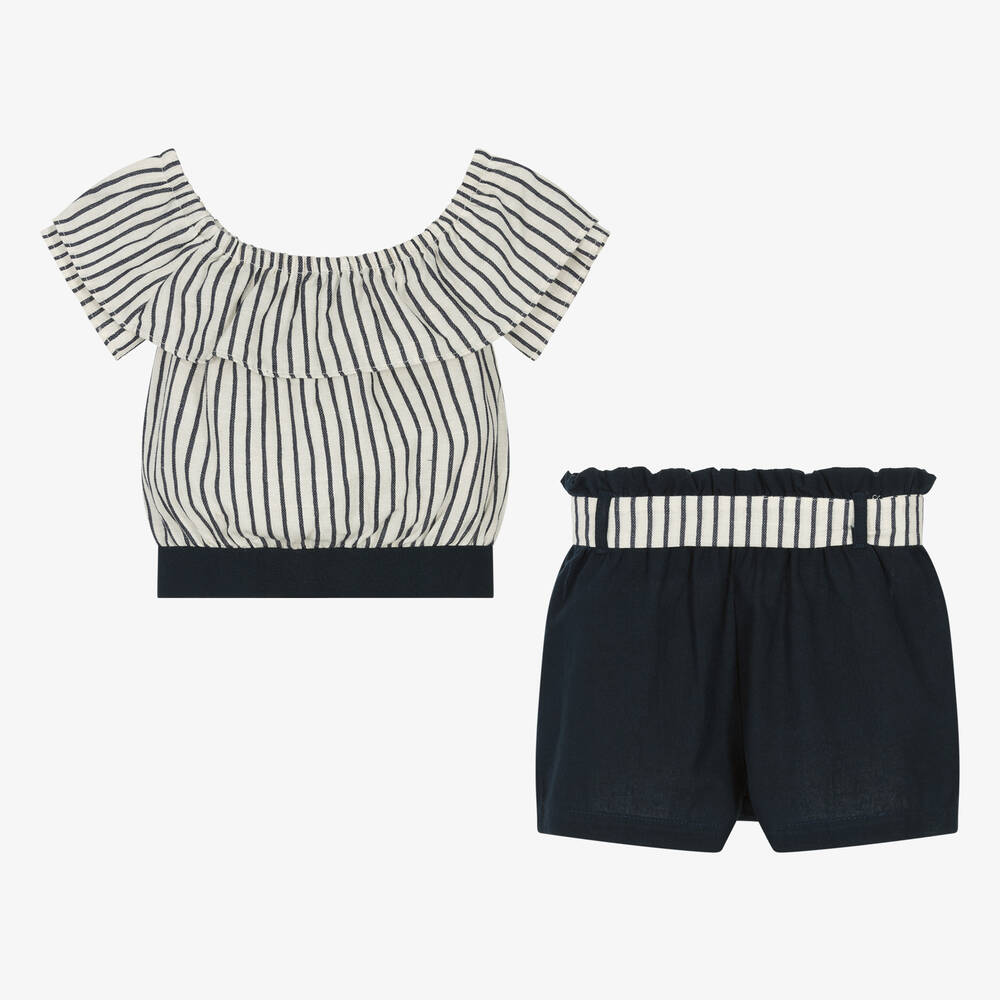 EMC Girls Blue Cotton & Linen Shorts Set