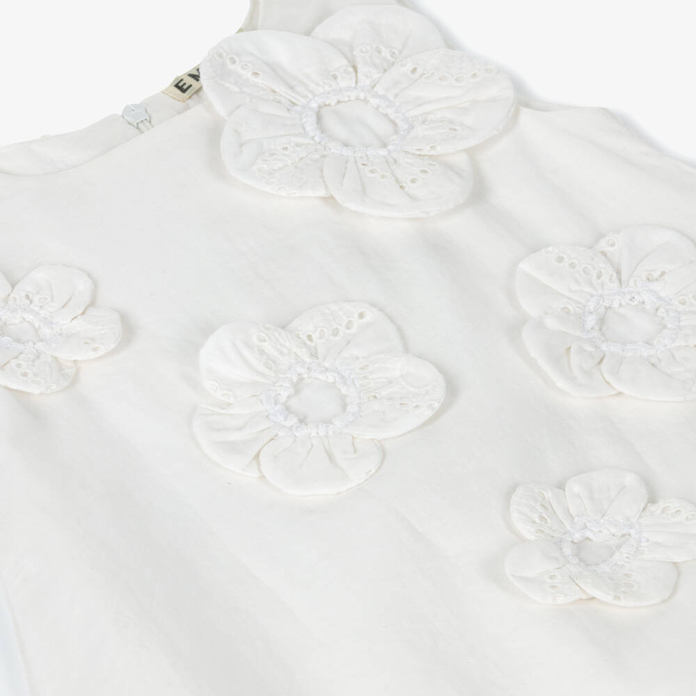NEW!! EMC Girls White Cotton Flower Appliqué Dress