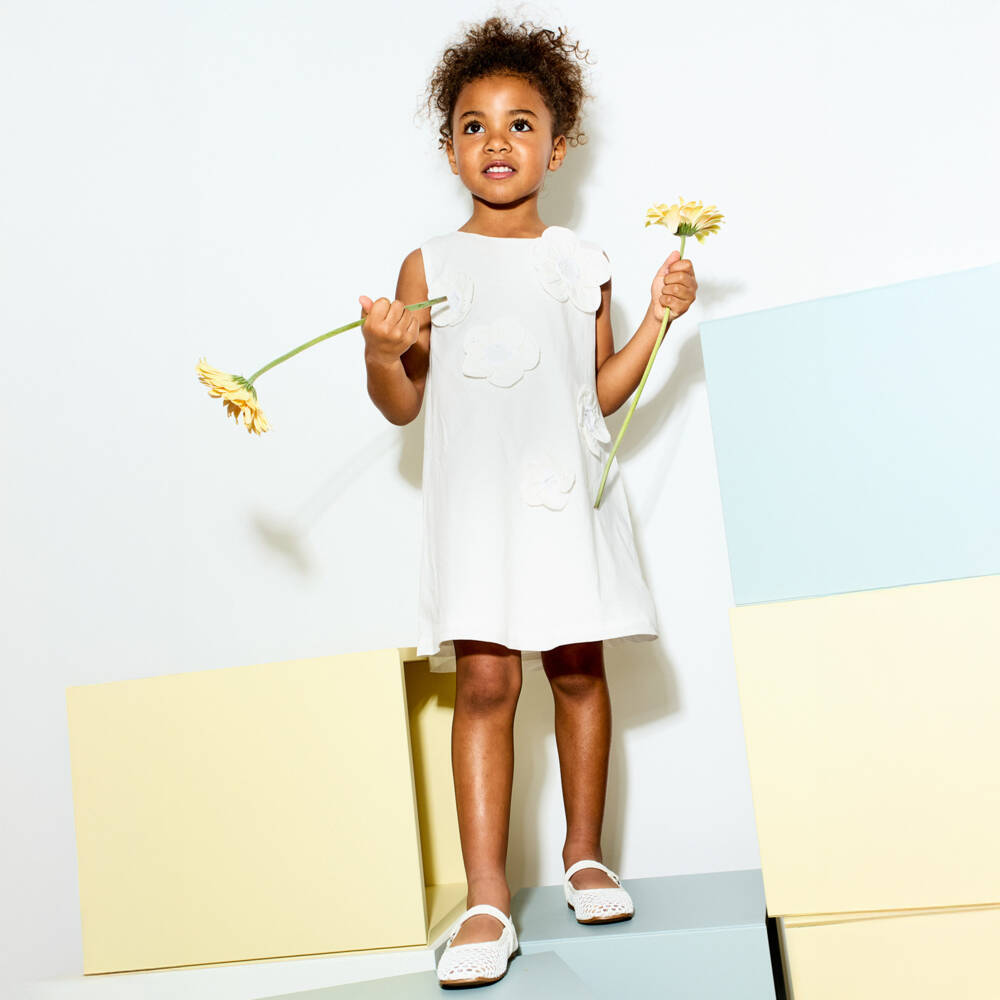 NEW!! EMC Girls White Cotton Flower Appliqué Dress
