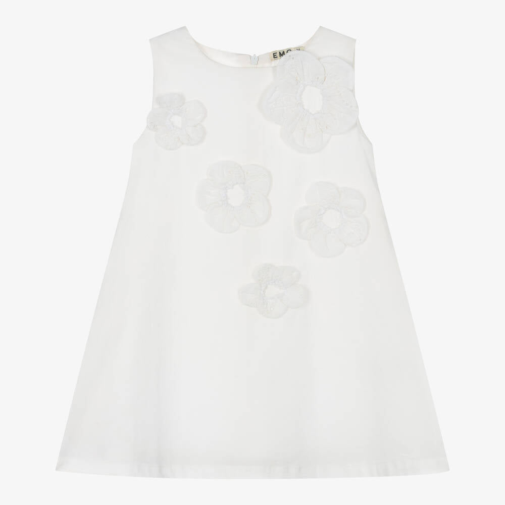 NEW!! EMC Girls White Cotton Flower Appliqué Dress