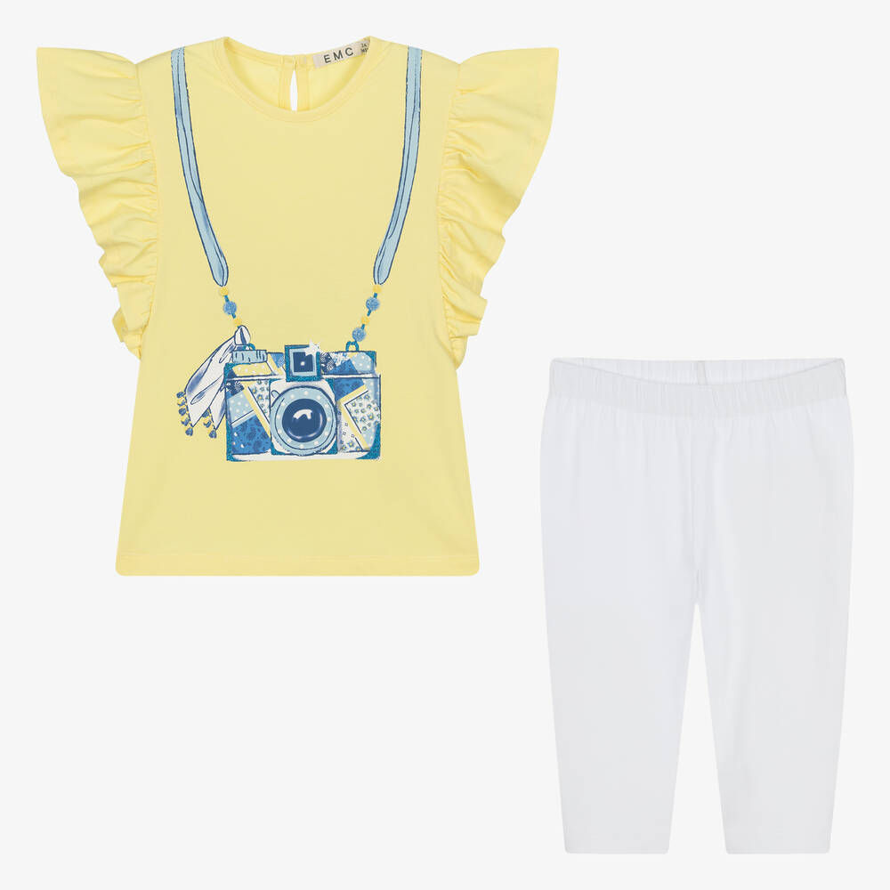 EMC Girls Yellow & White Cotton Leggings Set