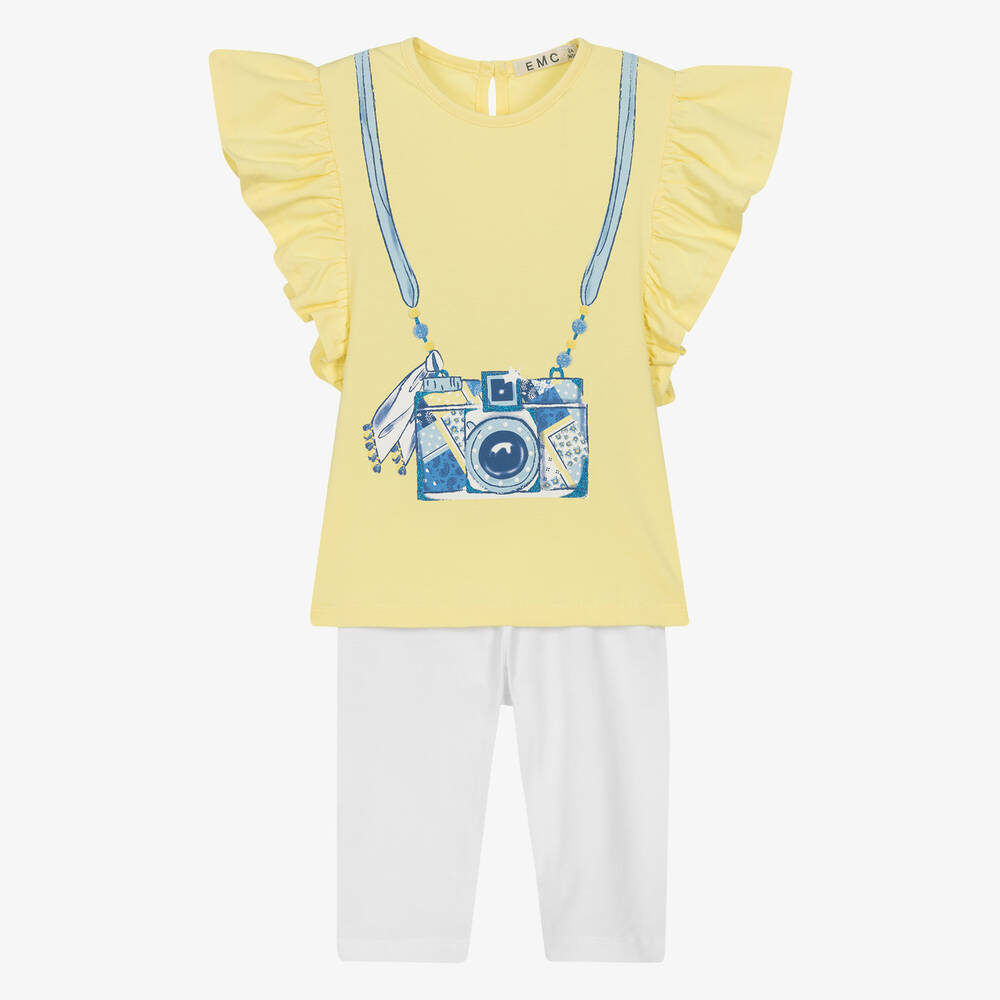 EMC Girls Yellow & White Cotton Leggings Set