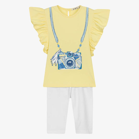 EMC Girls Yellow & White Cotton Leggings Set