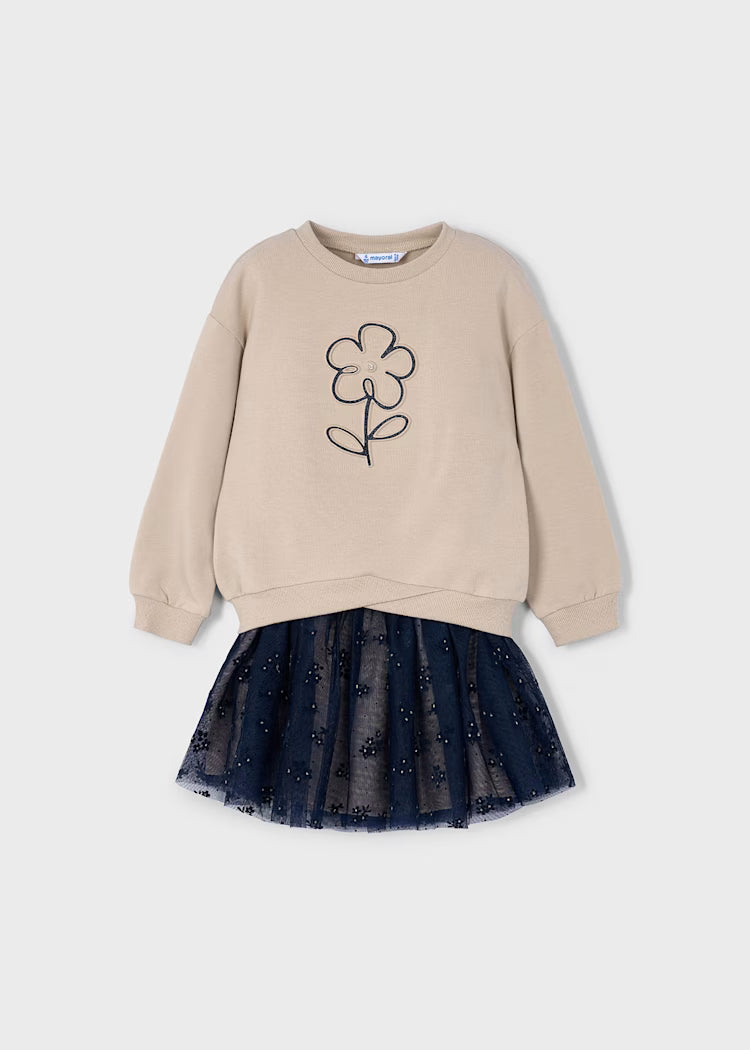 Mayoral - Girls Tulle Skirt and Jumper Set — Navy