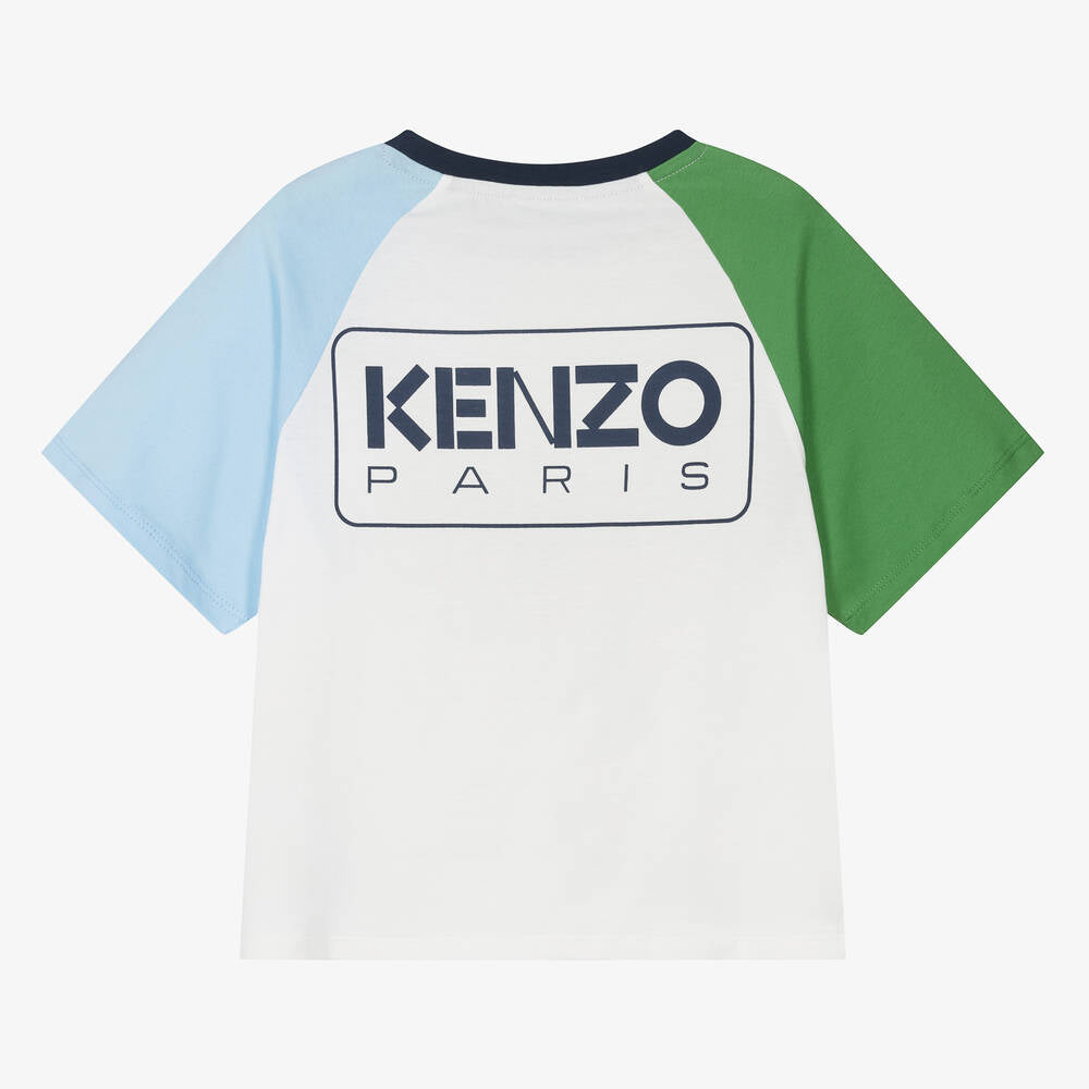 KENZO Boys White Organic Cotton Colourblock T-Shirt