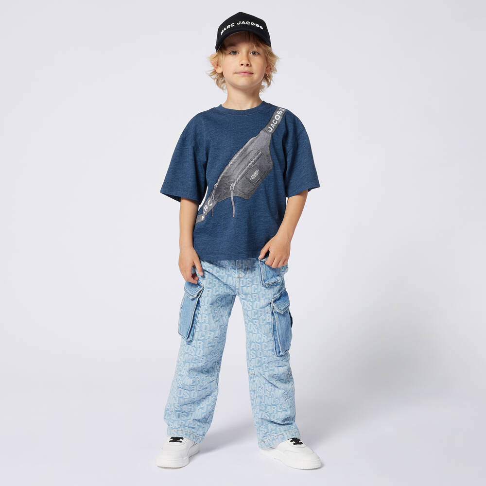 NEW!! MARC JACOBS Boys Blue Cotton Biker Belt T-Shirt