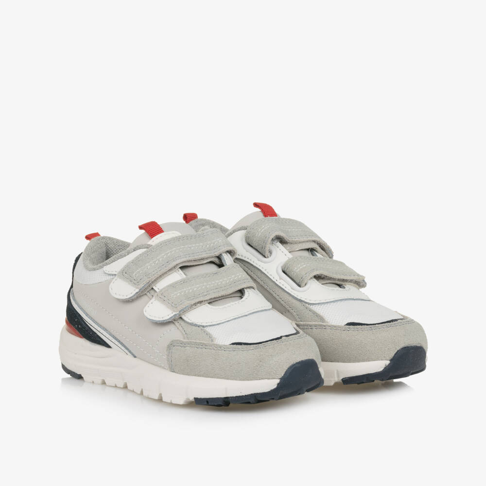 Mayoral Grey Leather & Textile Velcro Trainers