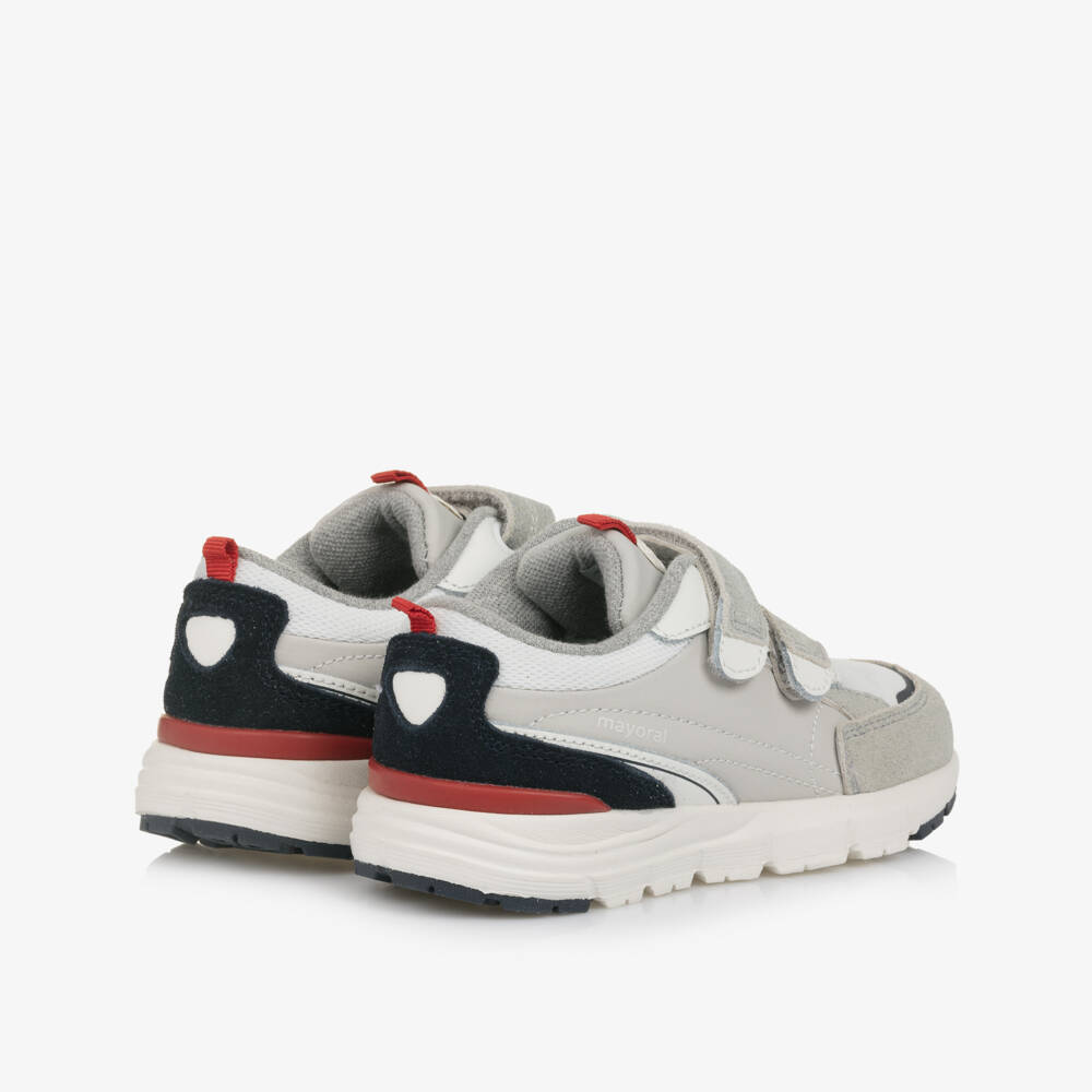Mayoral Grey Leather & Textile Velcro Trainers