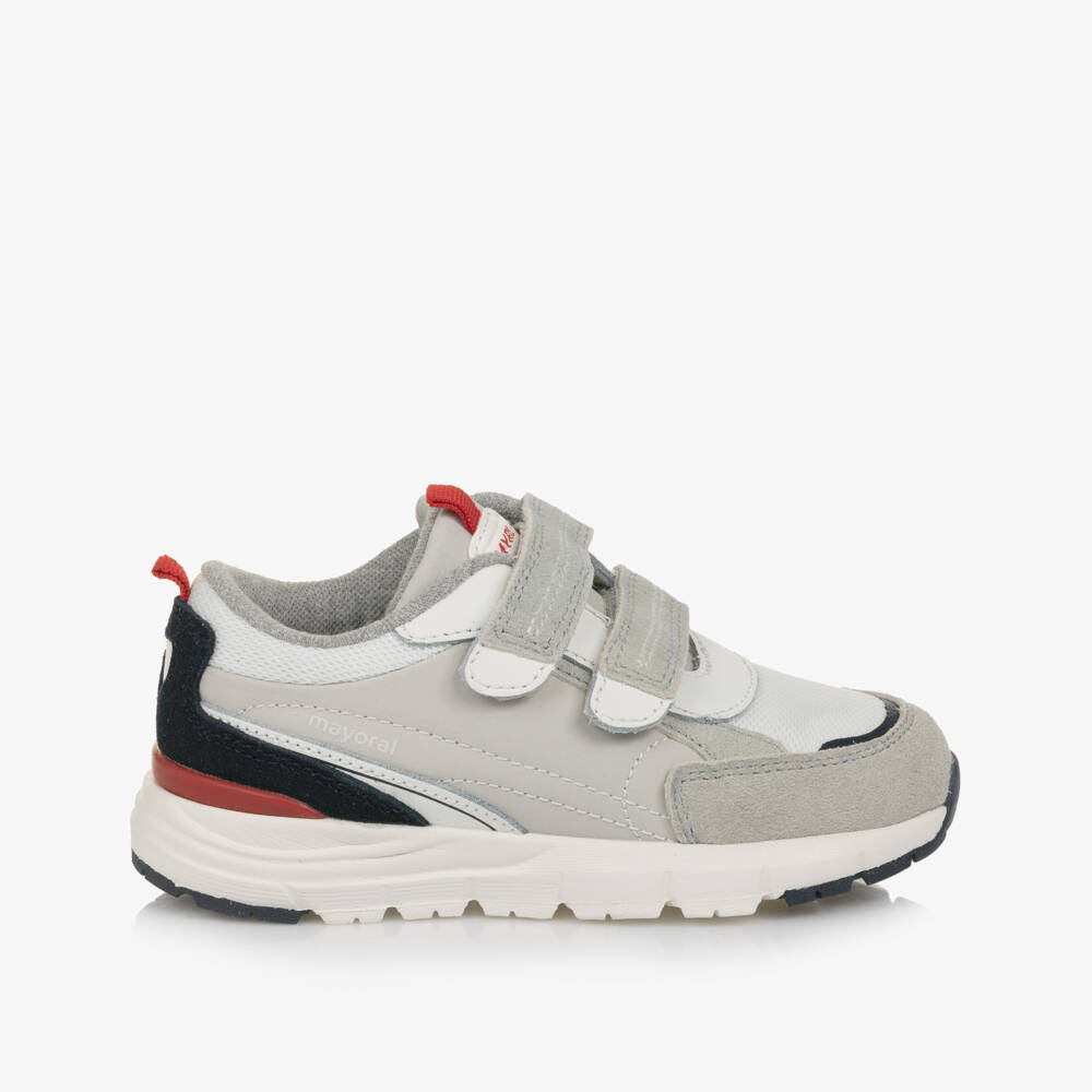 Mayoral Grey Leather & Textile Velcro Trainers