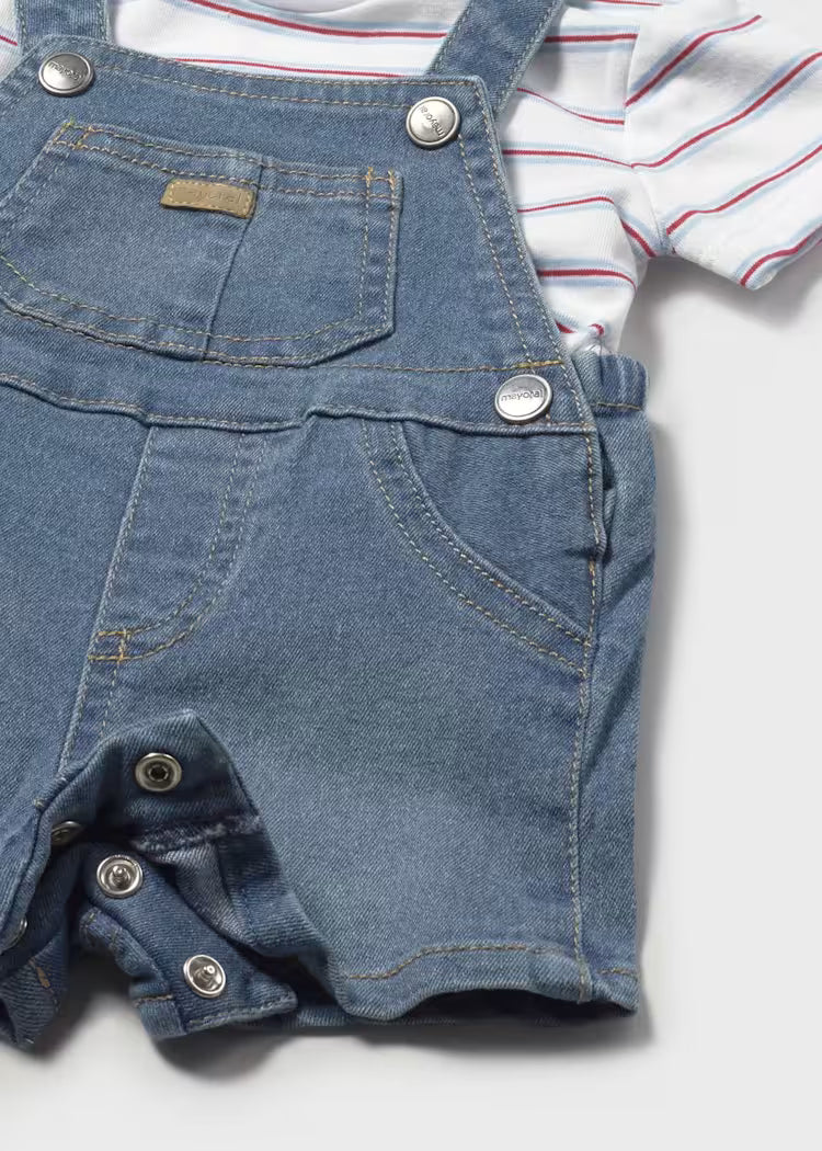 Mayoral - Newborn Boy Dungaree & T-Shirt Set - Denim
