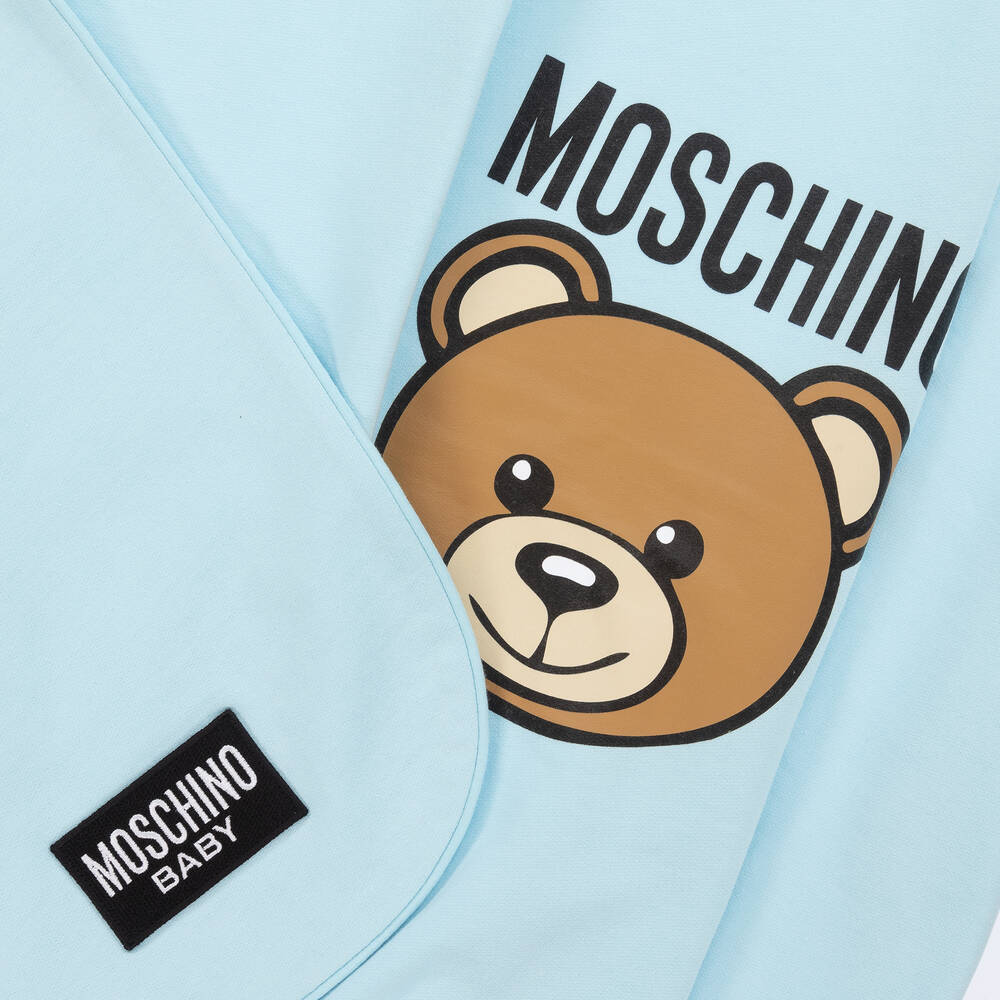 NEW!!  Moschino Baby Blue Cotton Teddy Bear Blanket (70cm)