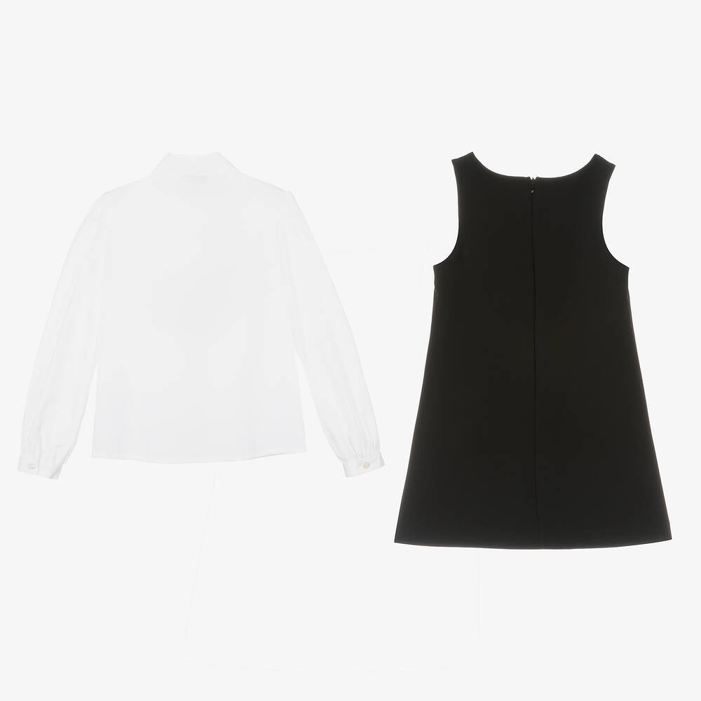 Moschino Girls Black Pinafore Dress Set
