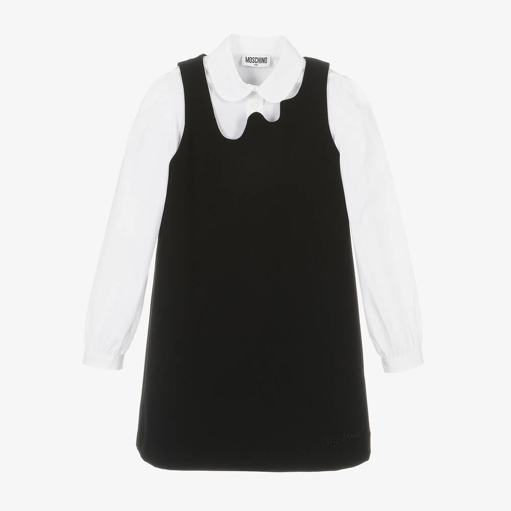 Moschino Girls Black Pinafore Dress Set