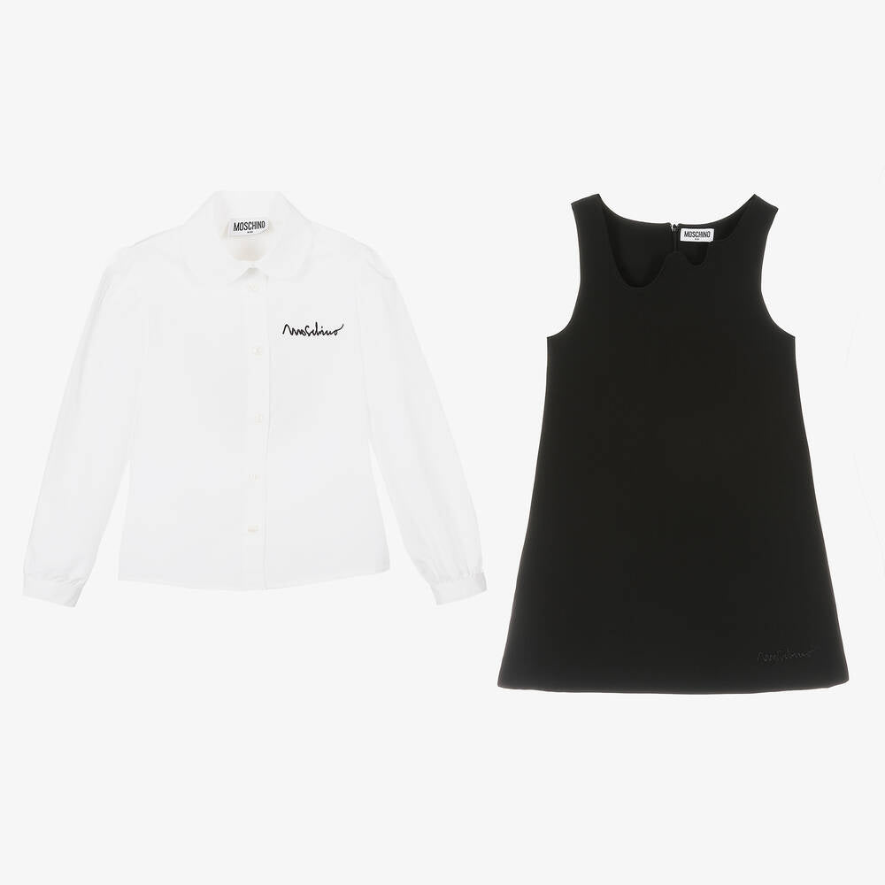 Moschino Girls Black Pinafore Dress Set