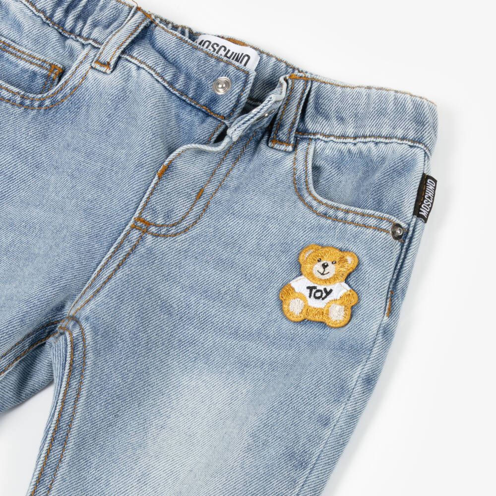 NEW!! Moschino Washed Blue Denim Teddy Bear Jeans