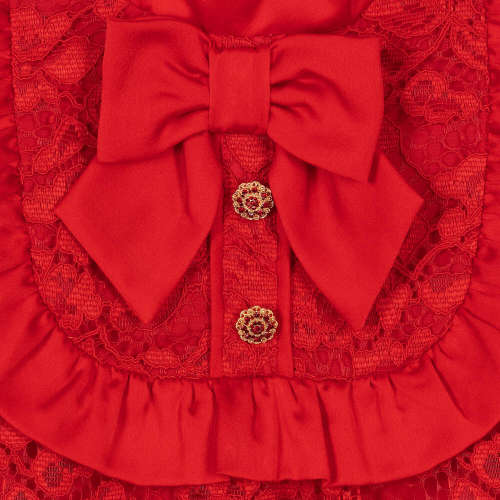 Patachou Girls Red Satin & Lace Dress