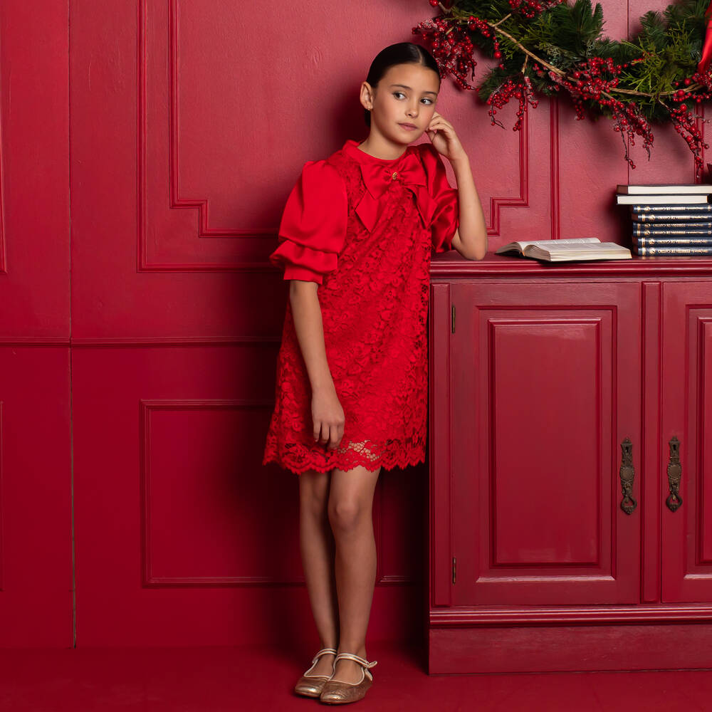 Patachou Girls Red Satin & Lace Dress 12 Y Patachou Girls Red Satin & Lace Dress 12 Y
