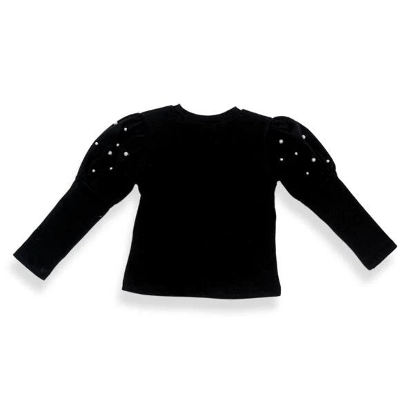 NEW!    DOE A DEAR Pearl Stud Puff Top - Black