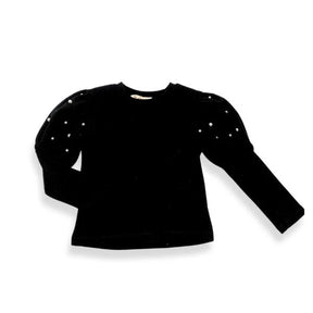 NEW!    DOE A DEAR Pearl Stud Puff Top - Black