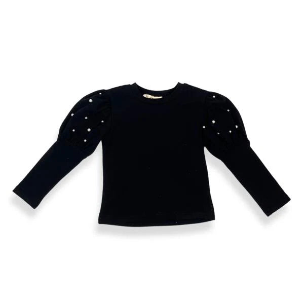 NEW!    DOE A DEAR Pearl Stud Puff Top - Black