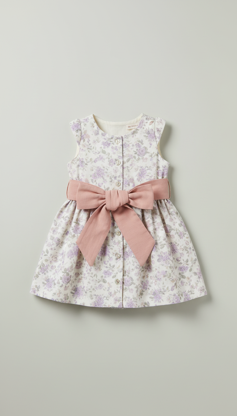 Lavender Cloud Floral Sundress with Blush Sash