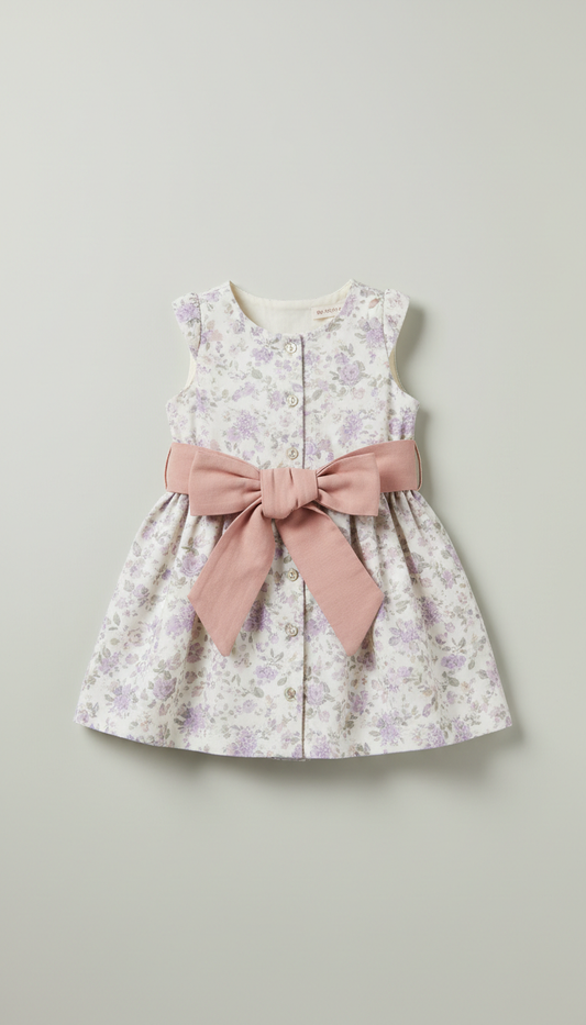Lavender Cloud Floral Sundress with Blush Sash
