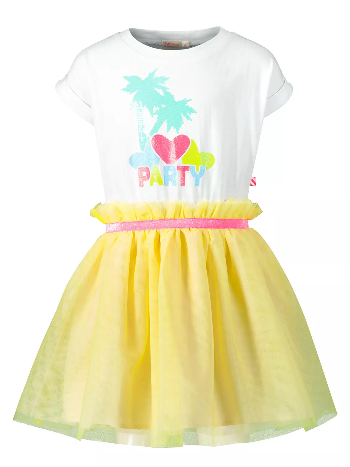 BILLIEBLUSH WHITE & YELLOW PALM TREE TULLE DRESS