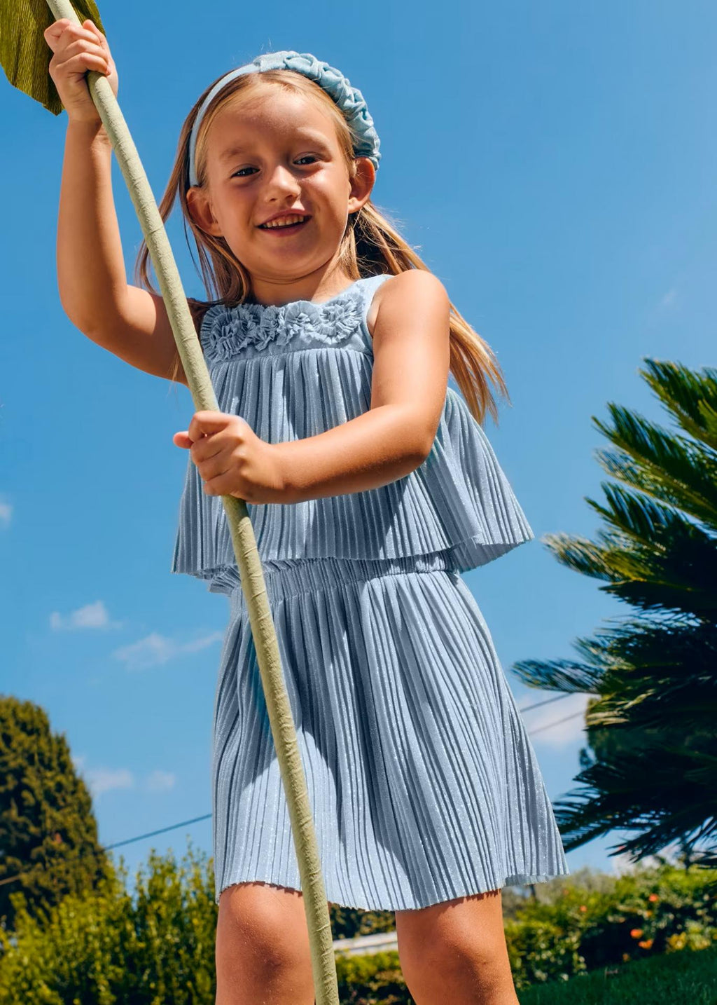 Abel & Lula - Girl Pleated Skirt Set - Blue