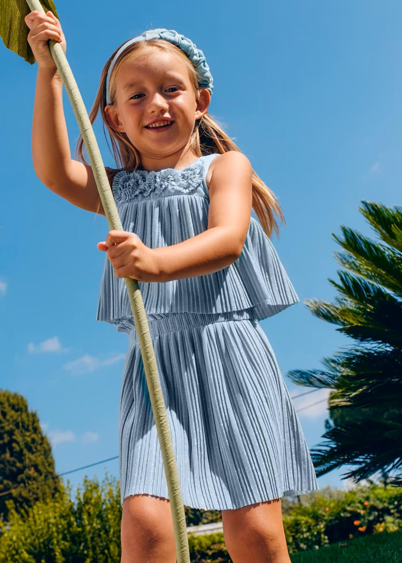 Abel & Lula - Girl Pleated Skirt Set - Blue