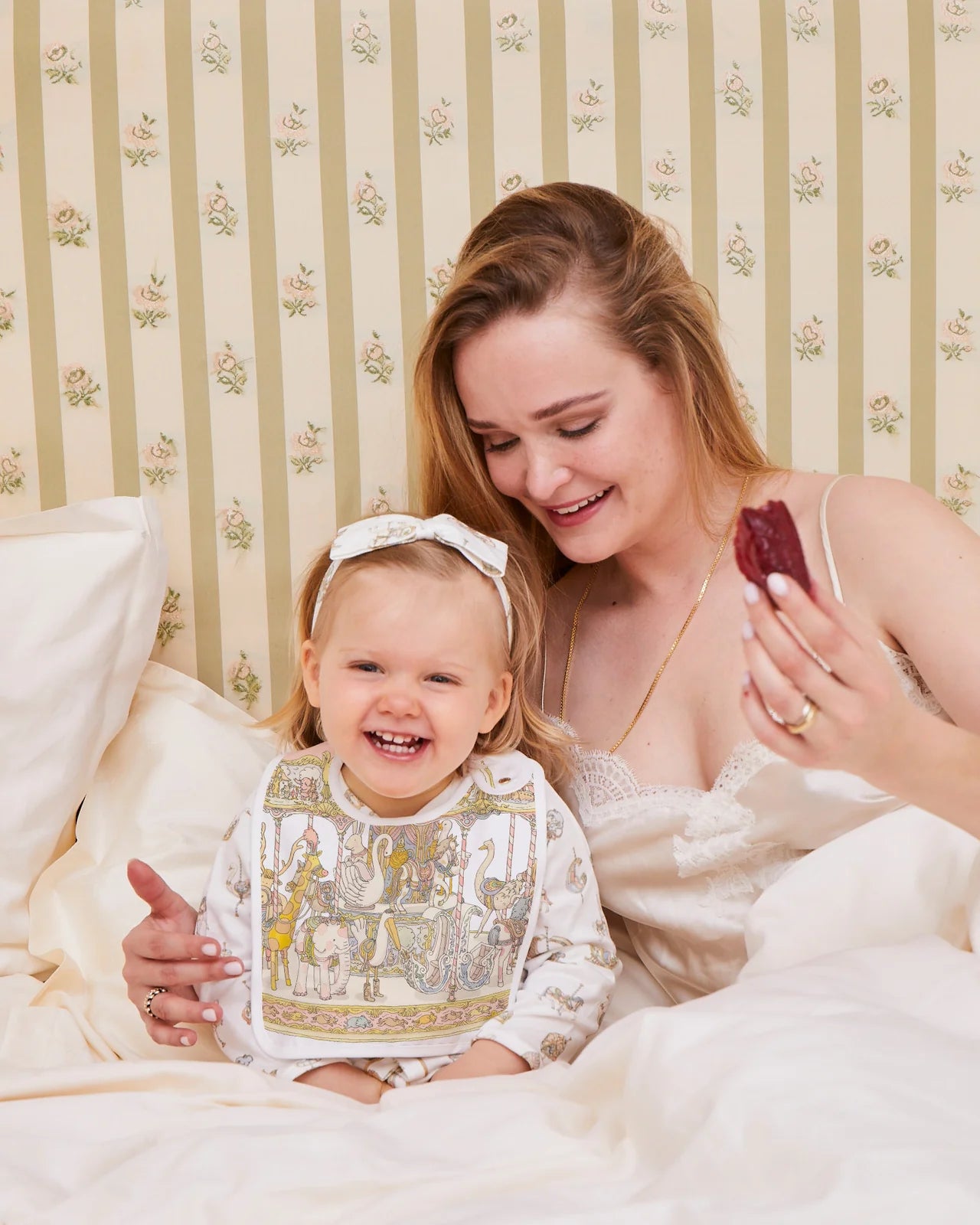 Carré & Satin Bib Set - Carousel Pink