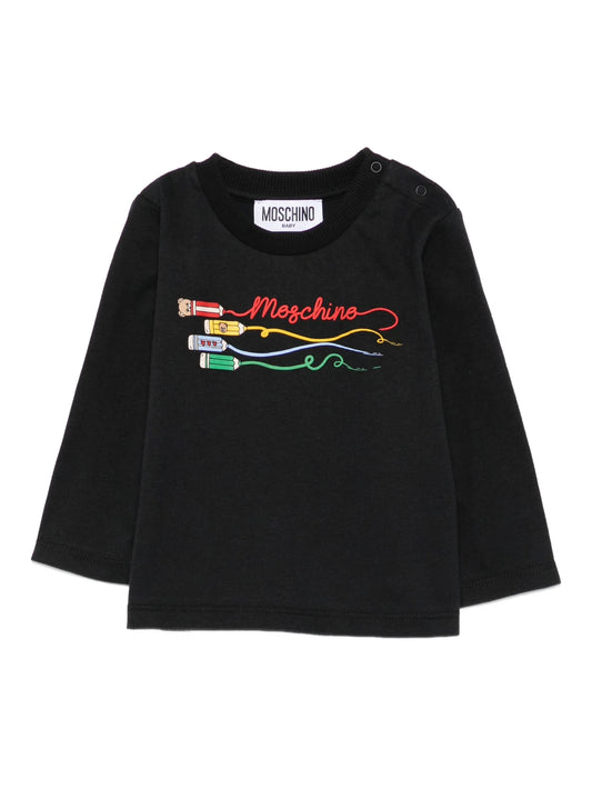 NEW!! Moschino Kids Pencil-Print Long-Sleeve Top