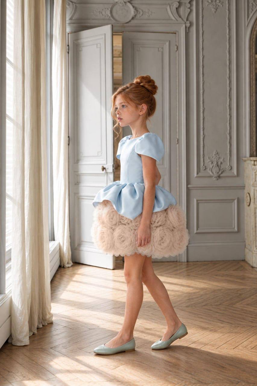 The Magnolia Dress - Pastel Sati Dress with Tulle Rosette Skirt