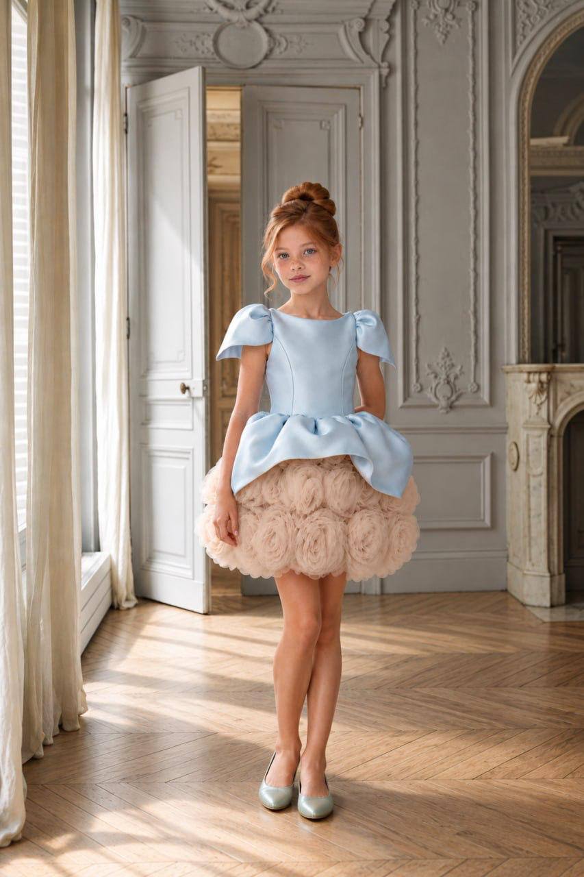 The Magnolia Dress - Pastel Sati Dress with Tulle Rosette Skirt
