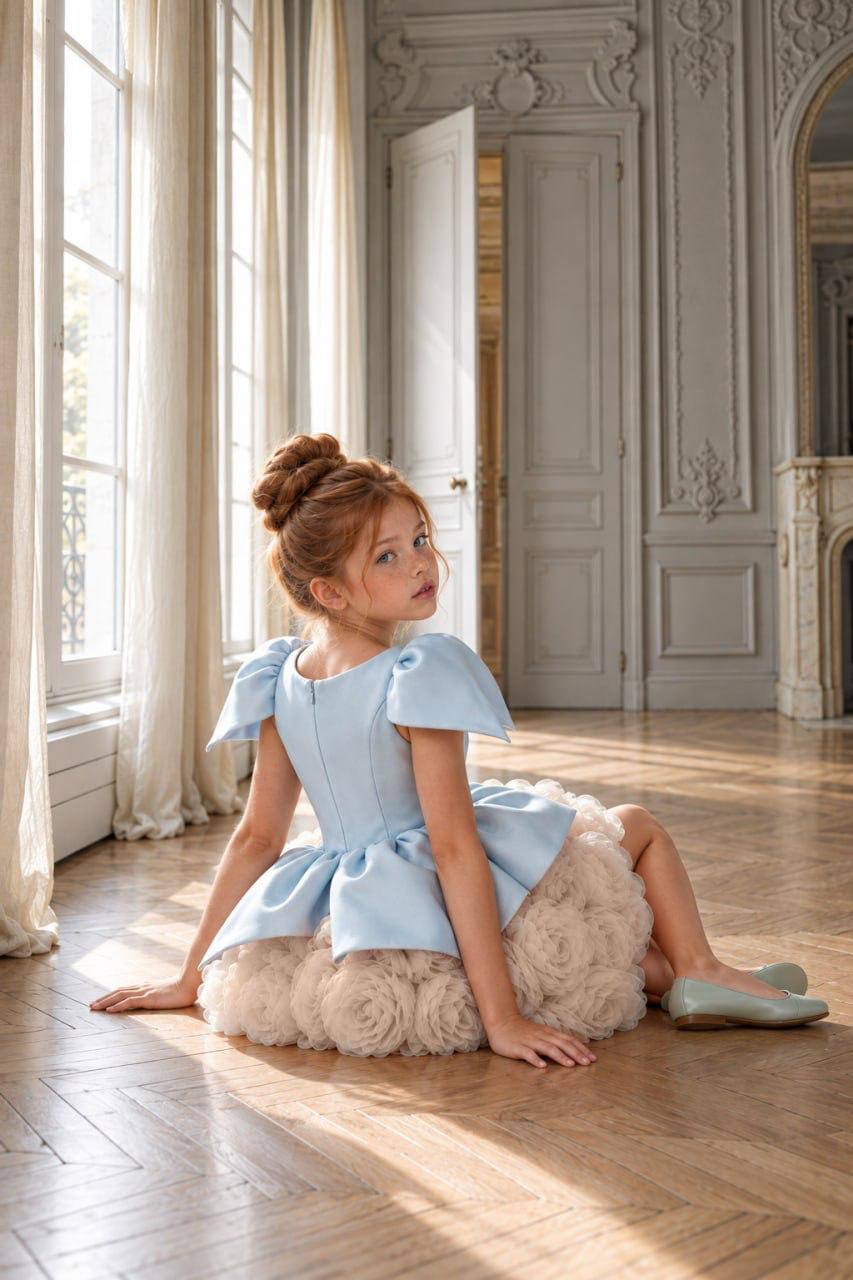 The Magnolia Dress - Pastel Sati Dress with Tulle Rosette Skirt