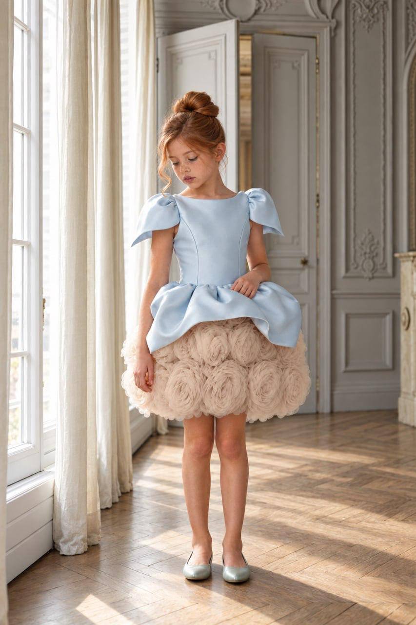 The Magnolia Dress - Pastel Sati Dress with Tulle Rosette Skirt