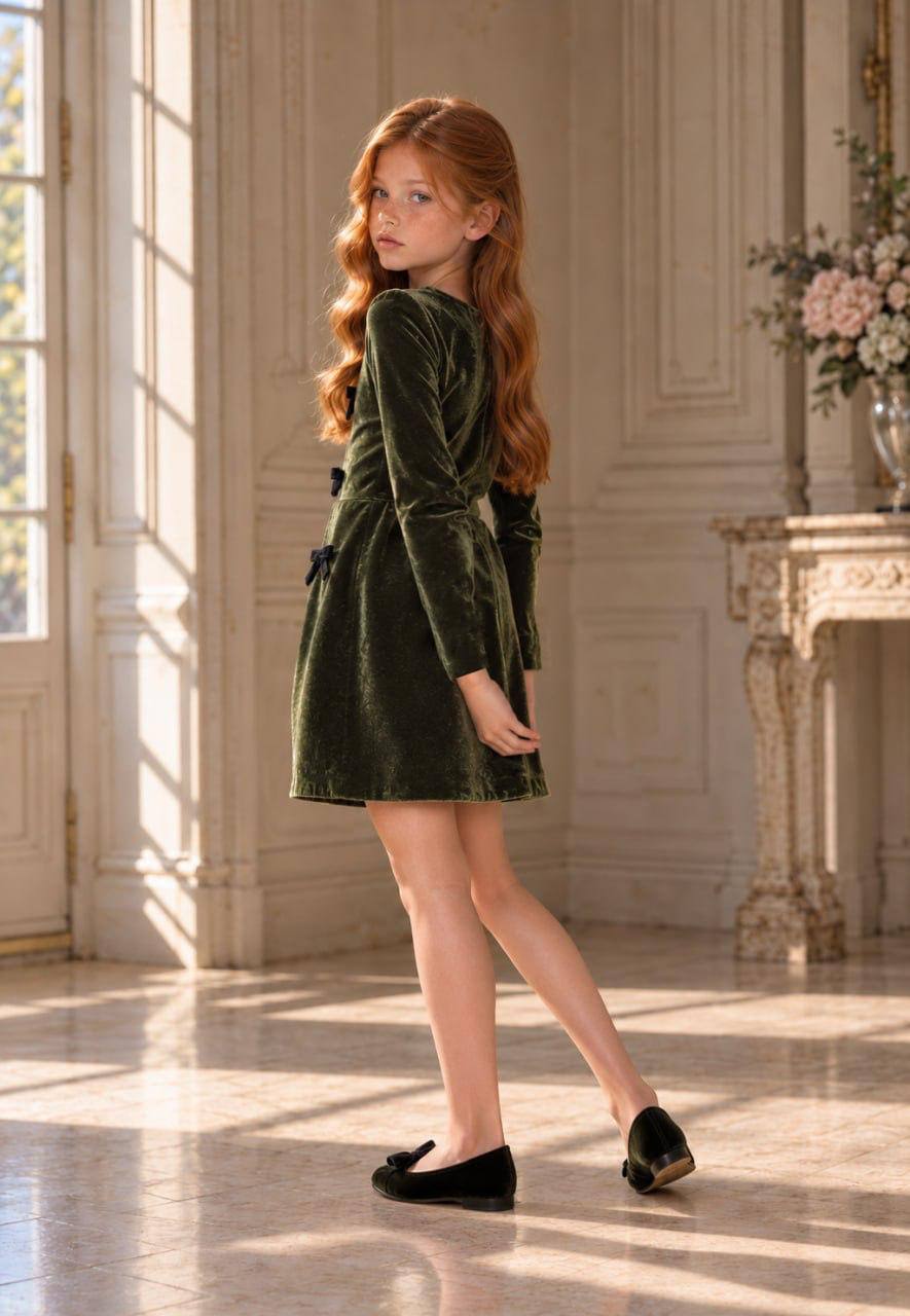 The Olive Velvet Shift Gown - Elegant Green Crushed Velvet Dress