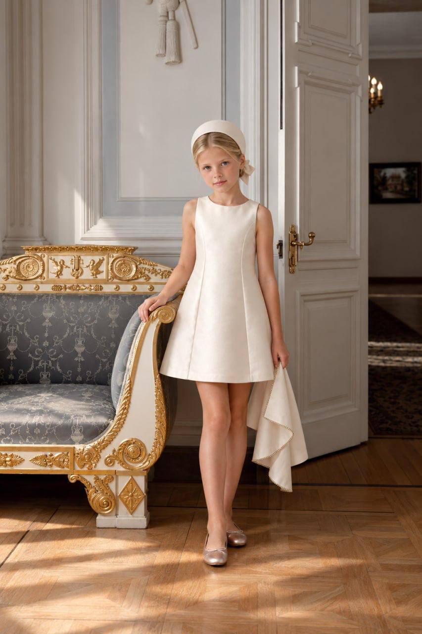 The Charlotte Ivory Satin A-Line Dress with Removable Capelet