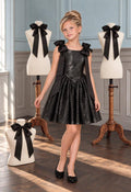The Midnight Sparkles Gown - Glitter Drop-Waist Gown with Satin Bows