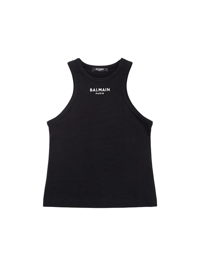 NEW!!  Balmain Kids Logo cotton-blend tank top