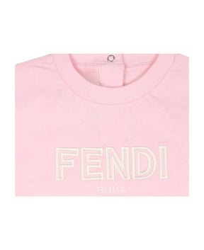 Fendi Pink T-shirt For Baby Girl With Logo