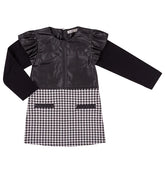 EMC Girl's Black Eco Leather and Houndstooth Dress