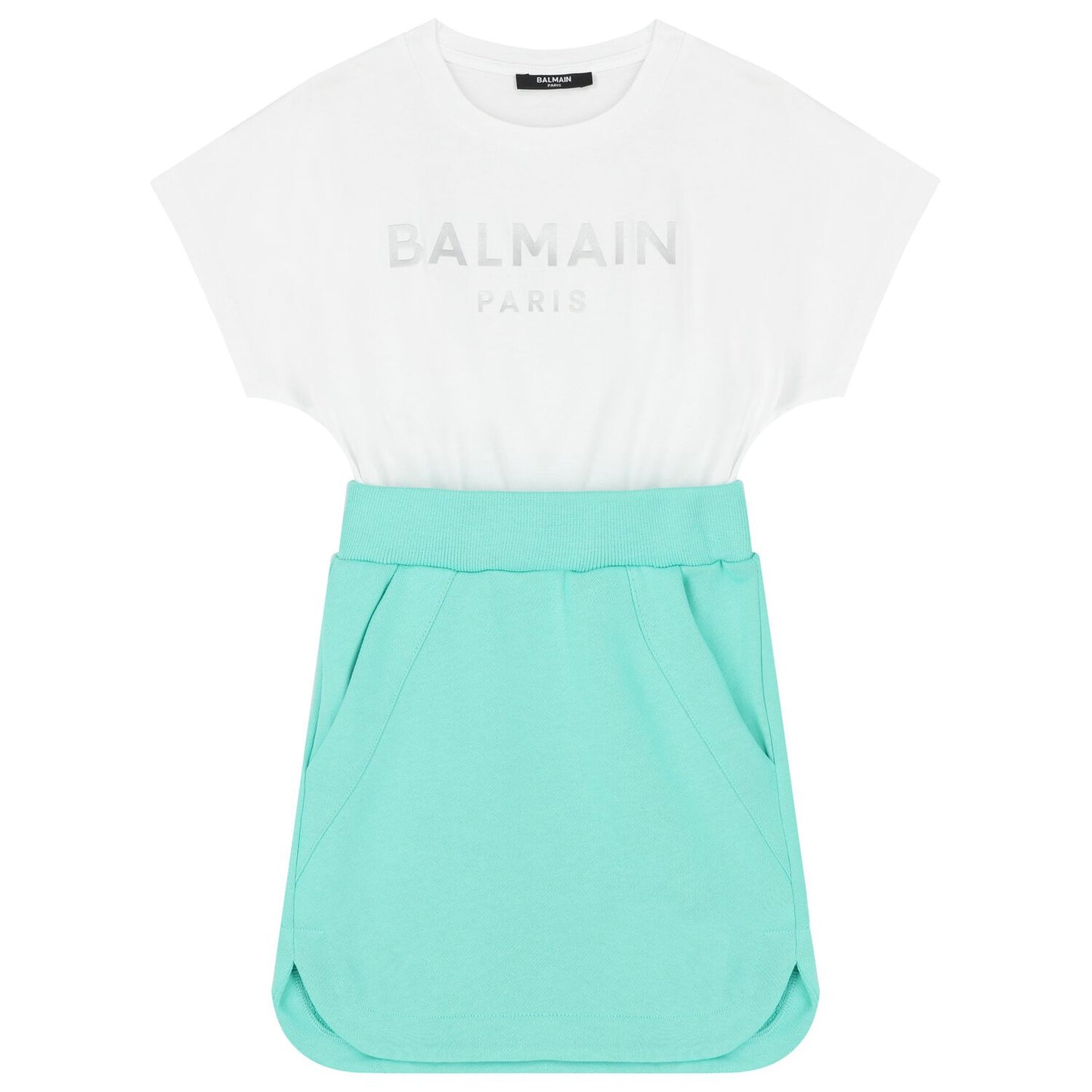NEW!!  Balmain Girls Green and White Cotton Dress