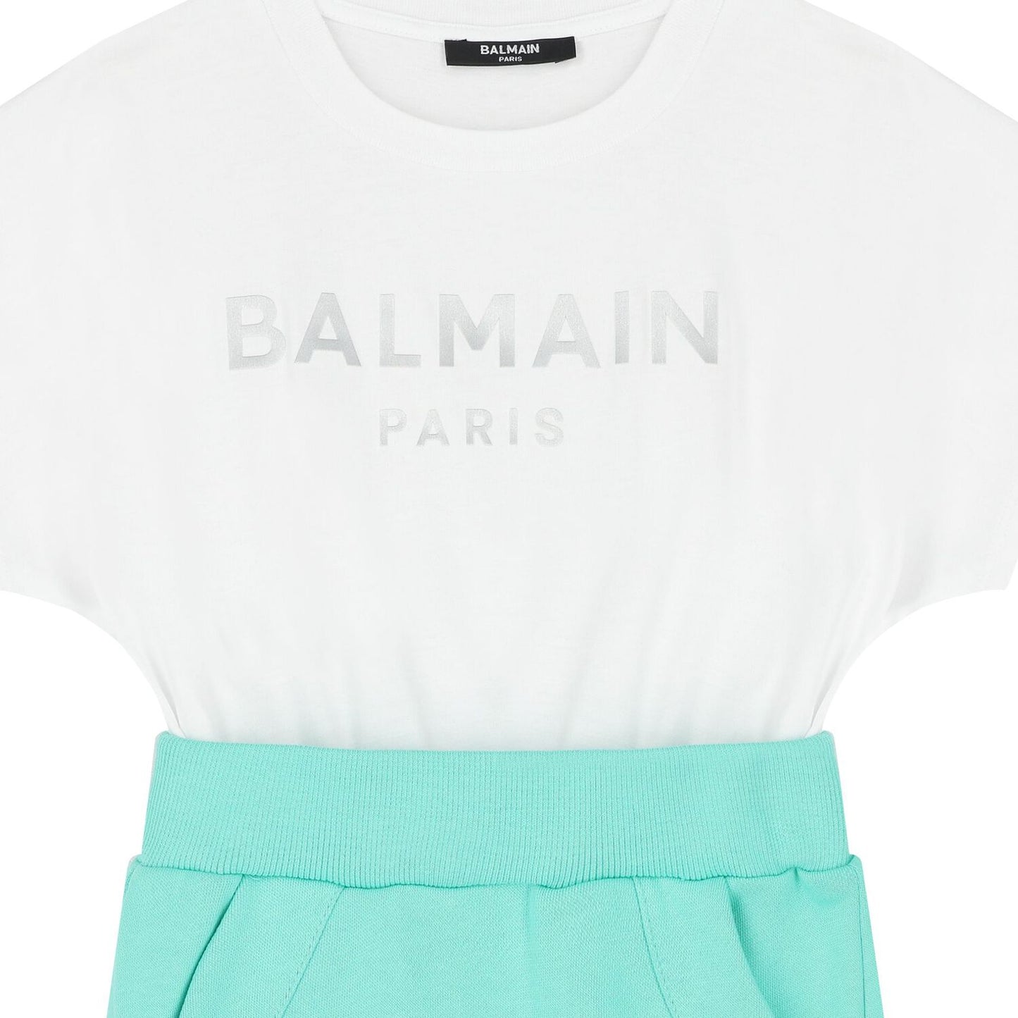 NEW!!  Balmain Girls Green and White Cotton Dress