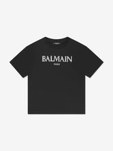 BALMAIN BOYS LOGO PRINT T-SHIRT IN BLACK