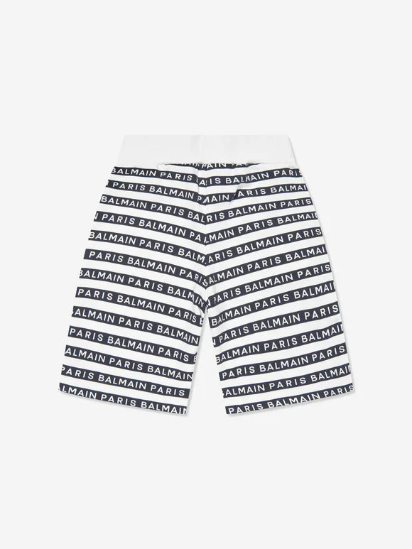 BALMAIN Baby  Boys Striped Logo Shorts in White