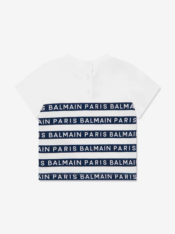 BALMAIN Baby Boys Striped Logo T-Shirt in White