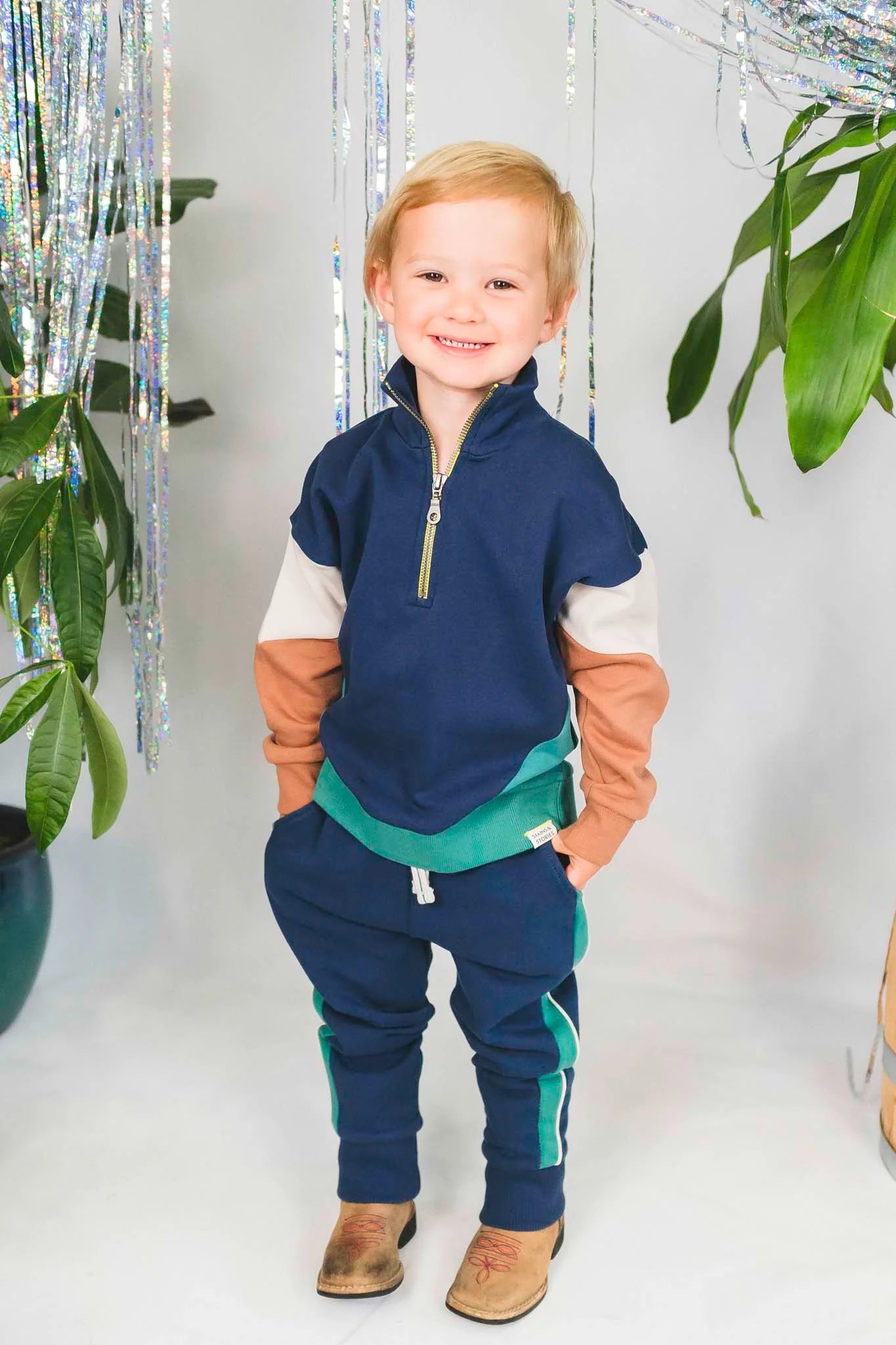 BabyFace  Blue Color Block Sweatshirt & Sweatpant Set