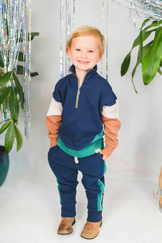 BabyFace  Blue Color Block Sweatshirt & Sweatpant Set