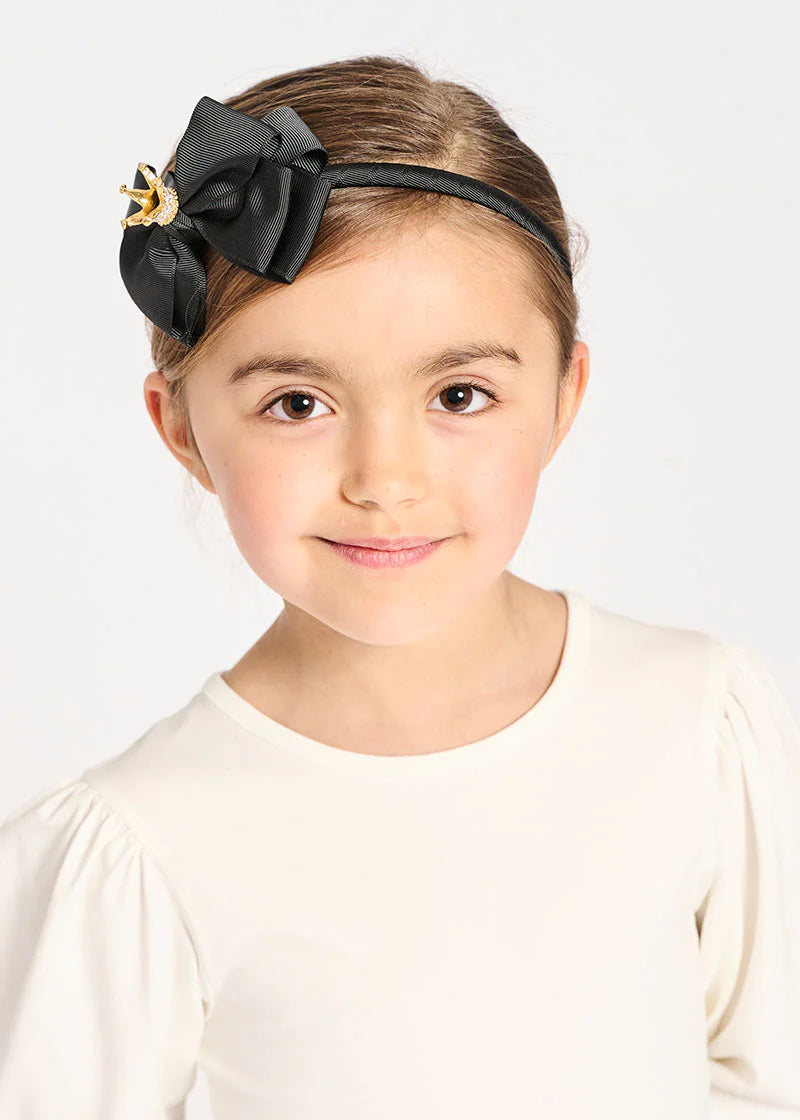 Angel's Face Girls Black Bow And Crown Headband